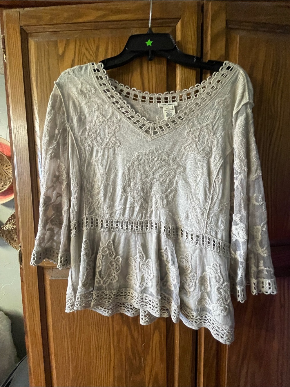 Lace-Trim V-Neck Peasant Top